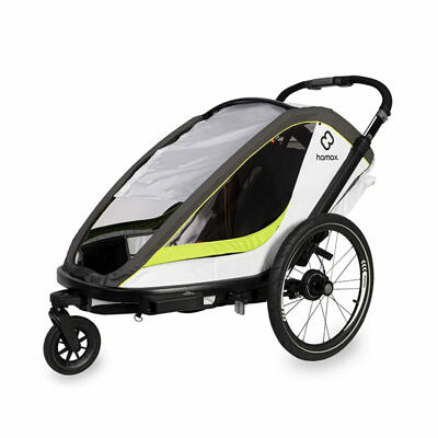 HAMAX Breeze One 2023 | Weiß/Grün | Kinderfahrradanhänger + GRATIS JOGGERRAD