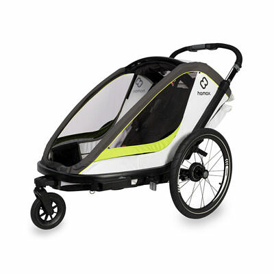 HAMAX Breeze Two 2022 | Weiß/Grün | Kinderfahrradanhänger + Gratis Joggerrad