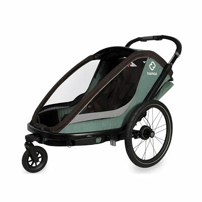 HAMAX Cocoon One 2023 | Grün/Schwarz | Kinderfahrradanhänger + Gratis Joggerrad